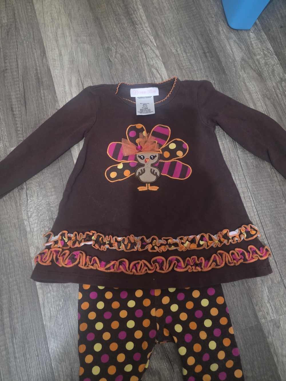 Bonnie Baby Brown Tunic & Polka Dot Leggings Set with Orange and Pink Accents